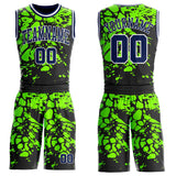 Custom Black Navy Green-White Psychedelic Acid Fluid Round Neck Sublimation Basketball Uniform Jersey