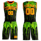 Custom Black Gold Green-Orange Psychedelic Acid Fluid Round Neck Sublimation Basketball Uniform Jersey