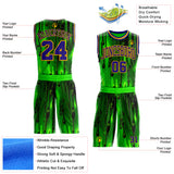 Custom Green Dark Purple Black-Gold Psychedelic Acid Fluid Round Neck Sublimation Basketball Uniform Jersey