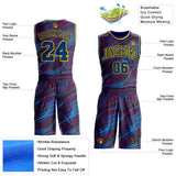 Custom Purple US Navy Blue-Yellow Abstract Swirl Lines Round Neck Sublimation Basketball Uniform Jersey