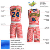Custom Pink US Navy Blue-Yellow Abstract Wave Round Neck Sublimation Basketball Uniform Jersey