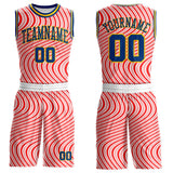 Custom Pink US Navy Blue-Yellow Abstract Wave Round Neck Sublimation Basketball Uniform Jersey