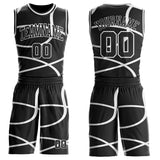 Custom Black-White Abstract Curved Lines Round Neck Sublimation Basketball Uniform Jersey