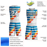 Custom White Blue Red Yellow-Black Abstract Stripe Round Neck Sublimation Basketball Uniform Jersey