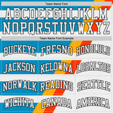 Custom White Blue Red Yellow-Black Abstract Stripe Round Neck Sublimation Basketball Uniform Jersey