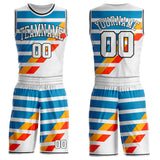 Custom White Blue Red Yellow-Black Abstract Stripe Round Neck Sublimation Basketball Uniform Jersey