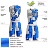 Custom White Blue-Black Abstract Geometric Zigzag Round Neck Sublimation Basketball Uniform Jersey