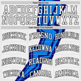 Custom White Blue-Black Abstract Geometric Zigzag Round Neck Sublimation Basketball Uniform Jersey