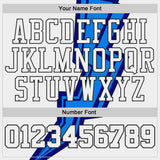Custom White Blue-Black Abstract Geometric Zigzag Round Neck Sublimation Basketball Uniform Jersey