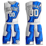 Custom White Blue-Black Abstract Geometric Zigzag Round Neck Sublimation Basketball Uniform Jersey