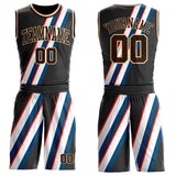 Custom Black Brown Blue Red-Cream Abstract Stripes Round Neck Sublimation Basketball Uniform Jersey