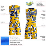 Custom Yellow Navy-White Abstract Geometric Zigzag Round Neck Sublimation Basketball Uniform Jersey
