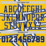 Custom Yellow Navy-White Abstract Geometric Zigzag Round Neck Sublimation Basketball Uniform Jersey