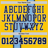 Custom Yellow Navy Blue-White Abstract Geometric Zigzag Round Neck Sublimation Basketball Uniform Jersey
