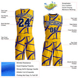 Custom Yellow Navy Purple-White Abstract Curved Lines Round Neck Sublimation Basketball Uniform Jersey