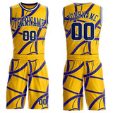 Custom Yellow Navy Purple-White Abstract Curved Lines Round Neck Sublimation Basketball Uniform Jersey