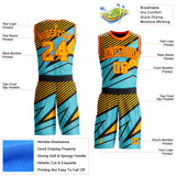 Custom Blue Gold Black-Orange Geometric Stripes Round Neck Sublimation Basketball Uniform Jersey