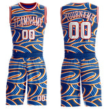 Custom Blue White Orange-Red Abstract Swirl Lines Round Neck Sublimation Basketball Uniform Jersey