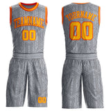 Custom Gray Gold Black-Orange Abstract Tech Geometric Lines Round Neck Sublimation Basketball Uniform Jersey