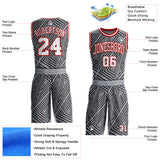 Custom Gray White Black-Red Geometric Lines Round Neck Sublimation Basketball Uniform Jersey