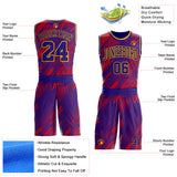 Custom Dark Purple Red-Gold Abstract Stripes Round Neck Sublimation Basketball Uniform Jersey