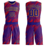Custom Dark Purple Red-Gold Abstract Stripes Round Neck Sublimation Basketball Uniform Jersey