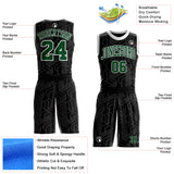 Custom Black Green-White Abstract Tech Geometric Lines Round Neck Sublimation Basketball Uniform Jersey