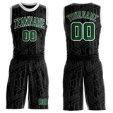 Custom Black Green-White Abstract Tech Geometric Lines Round Neck Sublimation Basketball Uniform Jersey