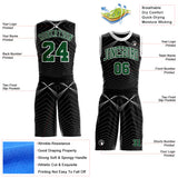 Custom Black Green-White Abstract Tech Geometric Lines Round Neck Sublimation Basketball Uniform Jersey