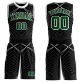Custom Black Green-White Abstract Tech Geometric Lines Round Neck Sublimation Basketball Uniform Jersey