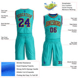 Custom Green Dark Purple-Gold Abstract Tech Geometric Lines Round Neck Sublimation Basketball Uniform Jersey