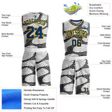 Custom White US Navy Blue Black-Yellow Abstract Wave Round Neck Sublimation Basketball Uniform Jersey