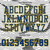 Custom White US Navy Blue Black-Yellow Abstract Wave Round Neck Sublimation Basketball Uniform Jersey