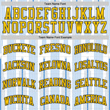 Custom White Yellow Blue-Black Gradient Vertical Stripes Round Neck Sublimation Basketball Uniform Jersey
