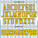 Custom White Yellow Blue-Black Gradient Vertical Stripes Round Neck Sublimation Basketball Uniform Jersey
