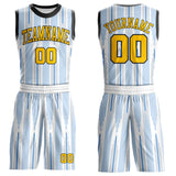 Custom White Yellow Blue-Black Gradient Vertical Stripes Round Neck Sublimation Basketball Uniform Jersey