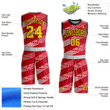 Custom Red Yellow White-Black Abstract Diagonal Stripes Round Neck Sublimation Basketball Uniform Jersey