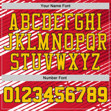 Custom Red Yellow White-Black Abstract Diagonal Stripes Round Neck Sublimation Basketball Uniform Jersey