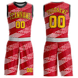 Custom Red Yellow White-Black Abstract Diagonal Stripes Round Neck Sublimation Basketball Uniform Jersey