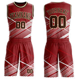 Custom Red Brown White-Cream Abstract Geometric Lines Round Neck Sublimation Basketball Uniform Jersey