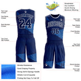 Custom Navy Blue-White Abstract Geometric Lines Round Neck Sublimation Basketball Uniform Jersey