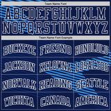 Custom Navy Blue-White Abstract Geometric Lines Round Neck Sublimation Basketball Uniform Jersey