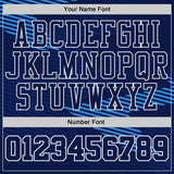 Custom Navy Blue-White Abstract Geometric Lines Round Neck Sublimation Basketball Uniform Jersey