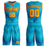 Custom Blue Gold-Orange Abstract Geometric Lines Round Neck Sublimation Basketball Uniform Jersey
