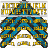 Custom White Yellow Blue-Black Abstract Arrow Round Neck Sublimation Basketball Uniform Jersey