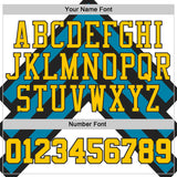 Custom White Yellow Blue-Black Abstract Arrow Round Neck Sublimation Basketball Uniform Jersey
