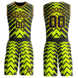 Custom Neon Yellow Black-Gold Abstract Arrow Round Neck Sublimation Basketball Uniform Jersey