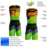 Custom Black Gold Green-Orange Abstract Diagonal Stripes Round Neck Sublimation Basketball Uniform Jersey