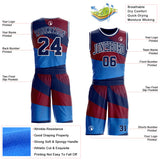 Custom Blue Navy Red-White Abstract Gradient Wave Round Neck Sublimation Basketball Uniform Jersey