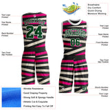 Custom Black Green Hot Pink Cream-White Abstract Stripes Round Neck Sublimation Basketball Uniform Jersey